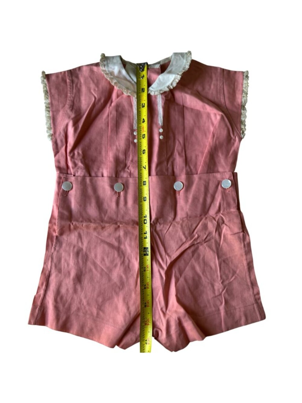 Vintage 1940s Childs Peach Pink Romper Shorts Lace Trim & Buttons 2 Piece - Picture 14 of 15